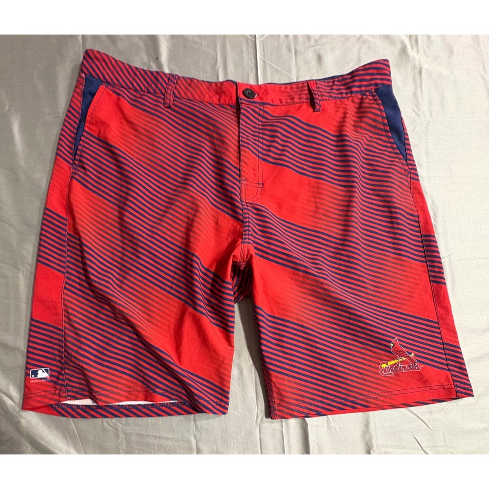 MLB St Louis Cardinals Mens Board Shorts Size 40 Red Navy Striped Swim Trunks‎